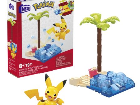 MEGA Construx Pokemon Pikachu Explosión en la playa Constructor de aventuras Set pequeño de bloques de construcción con personaje, 79-81 piezas, juguete +6 años (Mattel HDL76) Embalaje Deteriorado Fashion