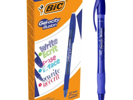 Bolígrafos de Gel Borrables BIC Gel-ocity Illusion, Punta Media (0.7 mm), 12 unidades, Azul Embalaje Deteriorado Online