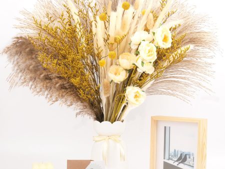 Ramo de mezcla de hierba de las pampas secas naturales, ramo de decoración bohemia para el hogar, flores secas de Phragmites, ramo de flores secas de colas de conejo para arreglos florales de boda en la habitación del hogar, fiesta en la mesa decoraciones Online Sale