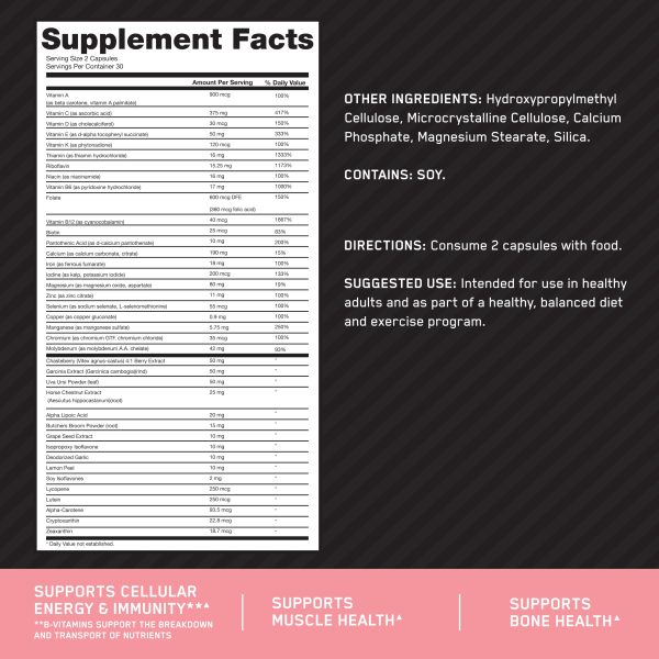 Suplemento Alimenticio Multivitamínico Optimum Nutrition Opti-Women para Mujeres, Cápsulas con Vitaminas y Minerales Esenciales, 30 porciones, 60 cápsulas Embalaje Deteriorado (Cad: 31 05 2025) For Sale