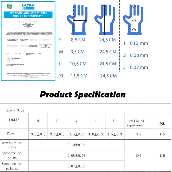 200 guantes de Nitrilo M sin polvo, sin látex, hipoalergénicos, certificados CE conforme a normativa europea para alimentos y uso médico Embalaje Deteriorado Online Sale