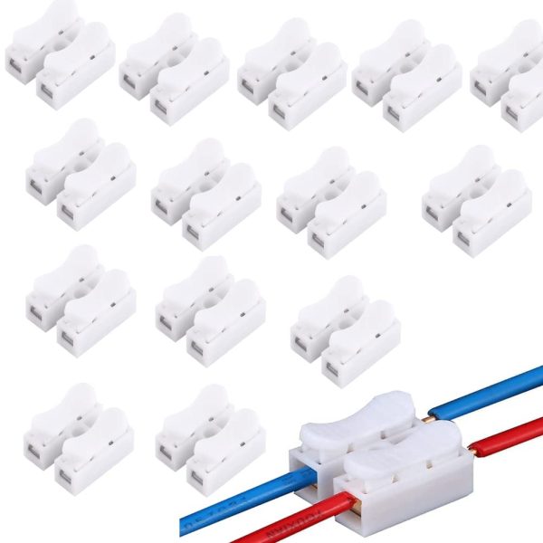 100 conectores de cable 2P CH-2, Domino Electricite, conector de cable, conectores de cable rápido LED eléctrico, 10 A 220 V 2 pines conectores de cable con resorte, conector de bloque de terminales blanco Embalaje Deteriorado Supply